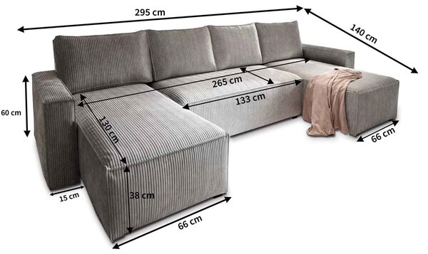 AKCIÓ Sötétszürke U alakú ülőgarnitúra SMART COSARO 295x140 cm II. osztály