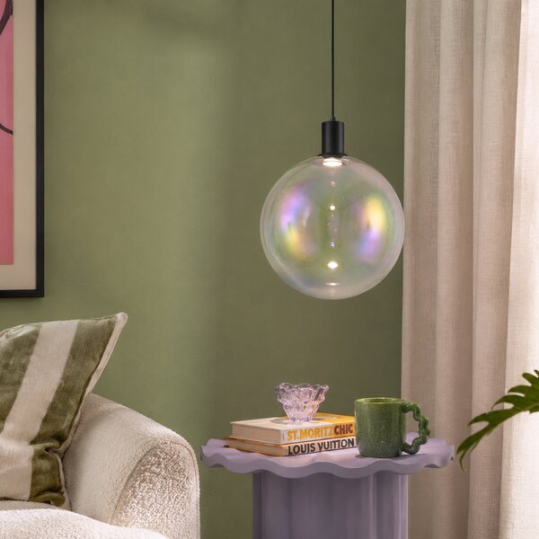 Design függőlámpa fekete szivárványos üveggel 35 cm - Mallon
