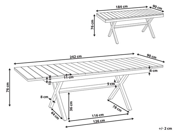 Bővíthető kerti étkezőasztal FANES 184/242 cm 90 cm Fém Grafitszürke