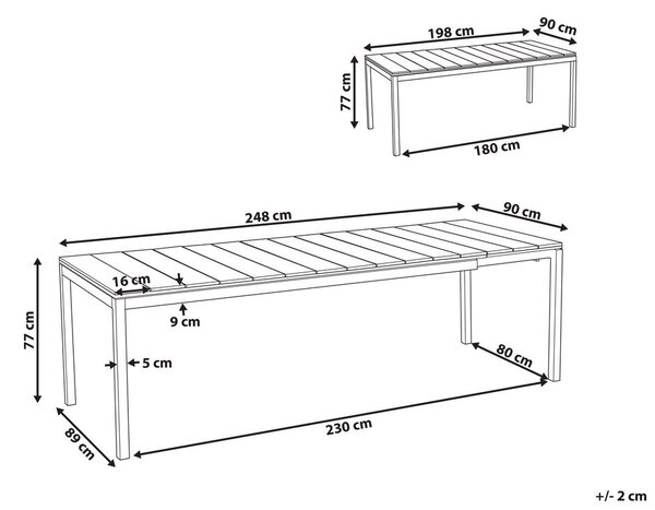 Bővíthető kerti étkezőasztal TOFANE 198/248 cm 90 cm Szürke