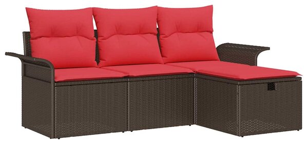 Kerti Kanapé Szett párnával 4 pcs Barna és Piros polirattan
