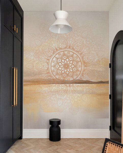 Fotótapéta Texturált, szimmetrikus mandala mintázat, amely egy tengerrel, dombokkal és éggel, Boho stílusú fotótapéta, w09491 : Uwalls.hu