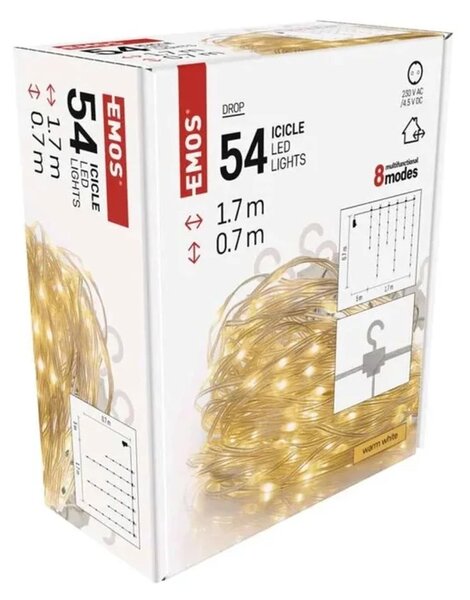Kültéri LED-es jégcsap fényfüggöny (54 LED, 1.7x0.7 m) 8 program, meleg fehér