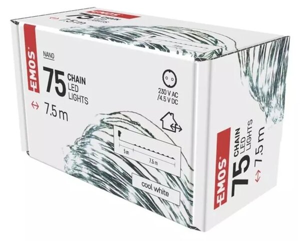 Kültéri nano fényfüzér (75 LED/7,5 méter) időzítővel - hideg fehér