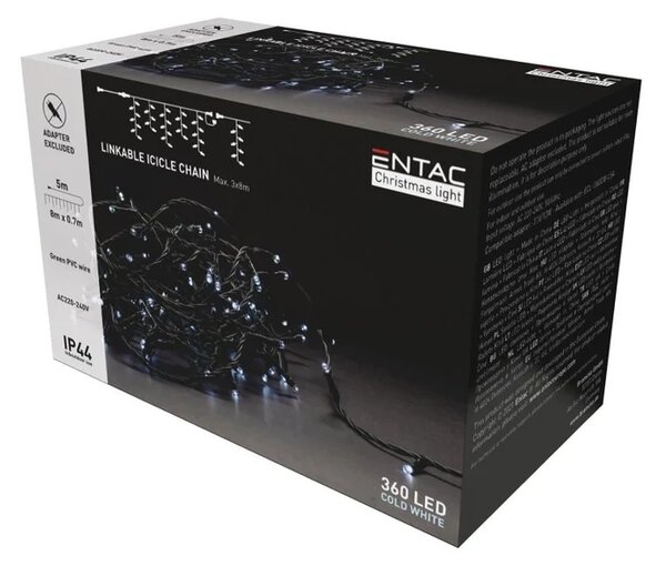 Karácsonyi sorolható LED fényfüzér (24m/240 LED) meleg fehér, kül- és beltéri, adapter nélkül