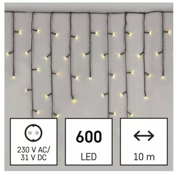 Kültéri LED-es jégcsap fényfüggöny (600LED/10méter) 8 program, melegfehér