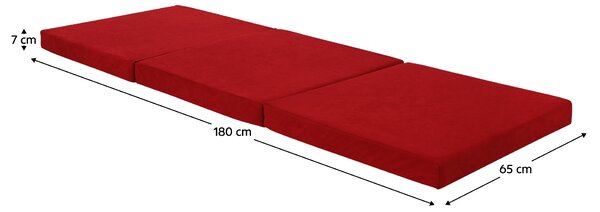 KONDELA Összehajtható matrac, hab, 65x180, piros, LEVI 65