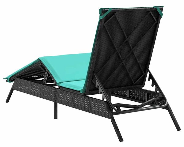 Fekete polyrattan napozóágy párnával