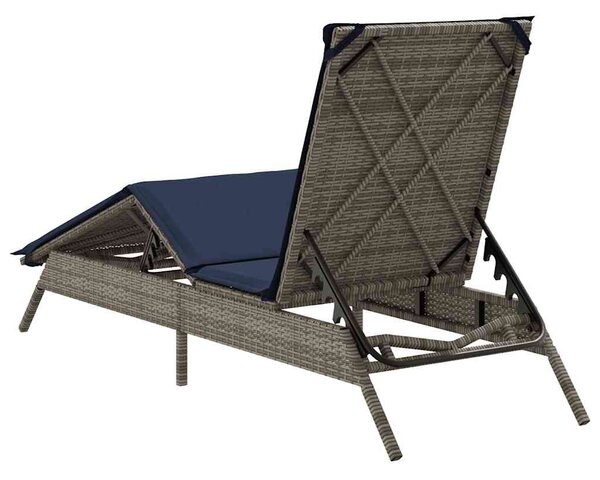 Szürke polyrattan napozóágy párnával