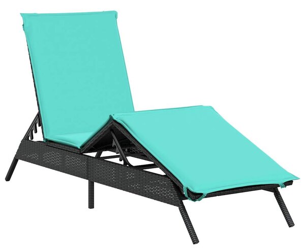 Fekete polyrattan napozóágy párnával