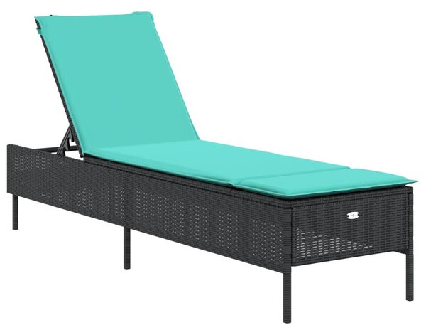 Fekete polyrattan napozóágy párnával