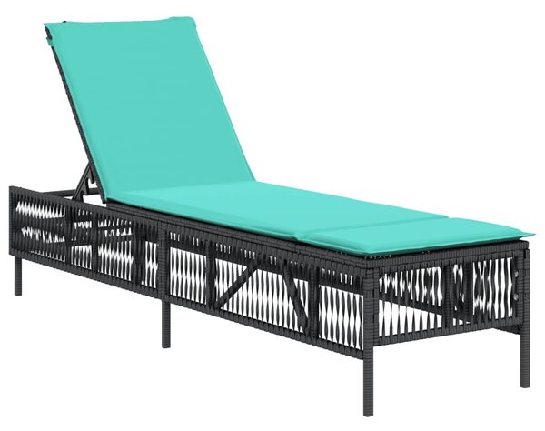 Fekete polyrattan napozóágy párnával