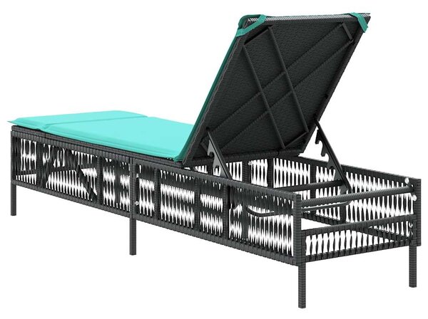 Fekete polyrattan napozóágy párnával