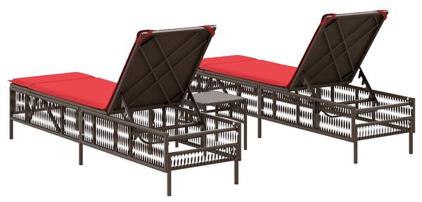 2 db barna polyrattan napozóágy asztallal