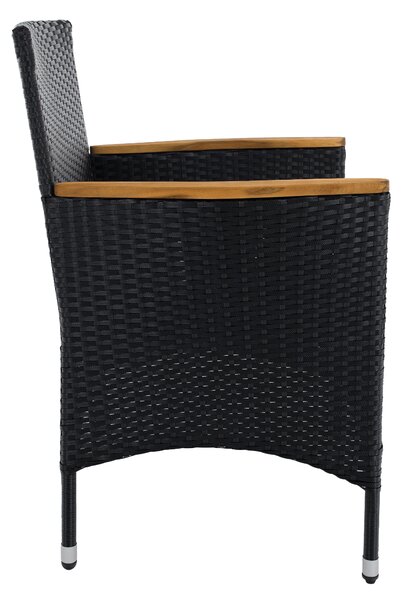 KONDELA Kerti rattan szett, akácfa, fekete/krémszínű/természetes, BOGART