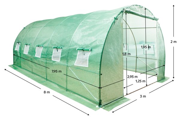 KONDELA Fóliasátor, zöld, 3x8x2 m, FELKO NEW TYP 4