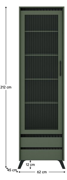 KONDELA Vitrin, smoke zöld/fekete, LONGY REG1W2S