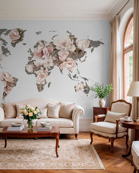 Fotótapéta Virágokból készült finom, krémes világtérkép, Fotótapéta világtérképek, c00008 : Uwalls.hu