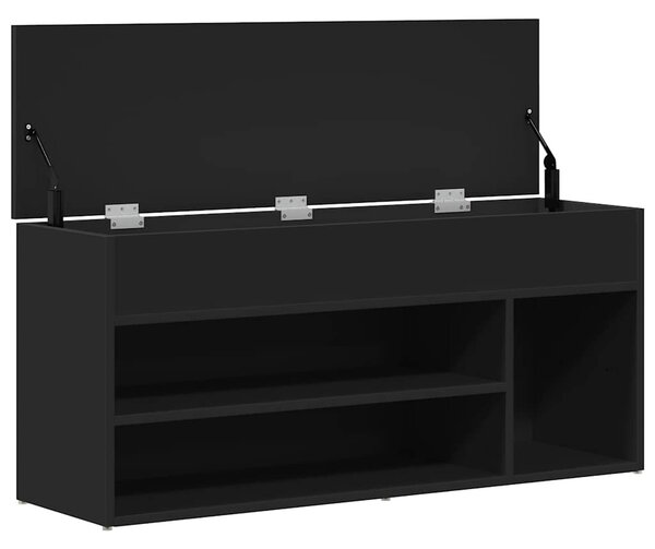 Fekete cipőpad 102 x 30,5 x 45 cm rétegelt fából