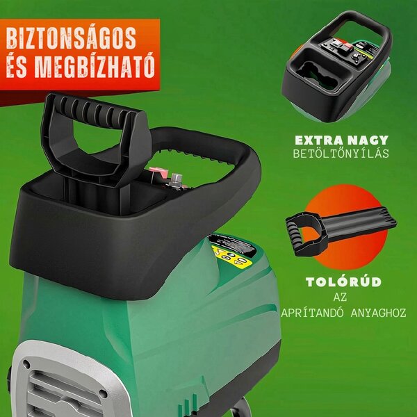 DIOX kerti aprítógép/aprító+2x 60l zsák, 3100W fekete/zöld Gardebruk
