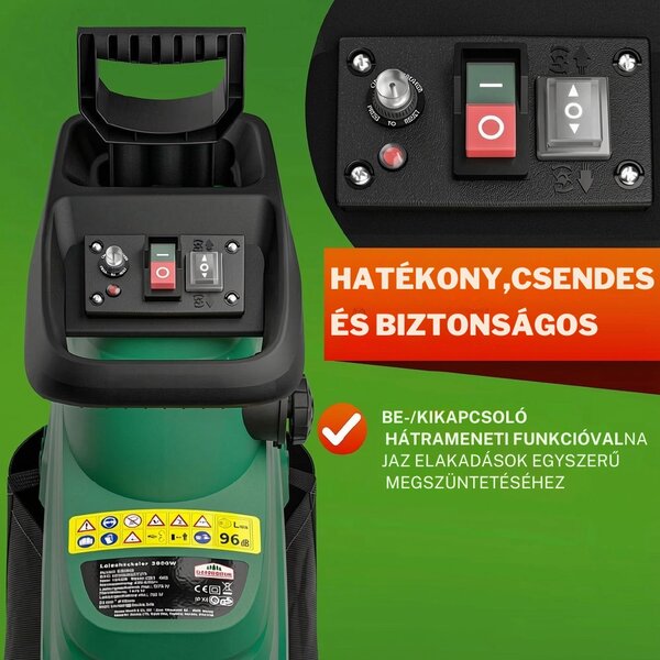 DIOX kerti aprítógép/aprító+2x 60l zsák, 3100W fekete/zöld Gardebruk