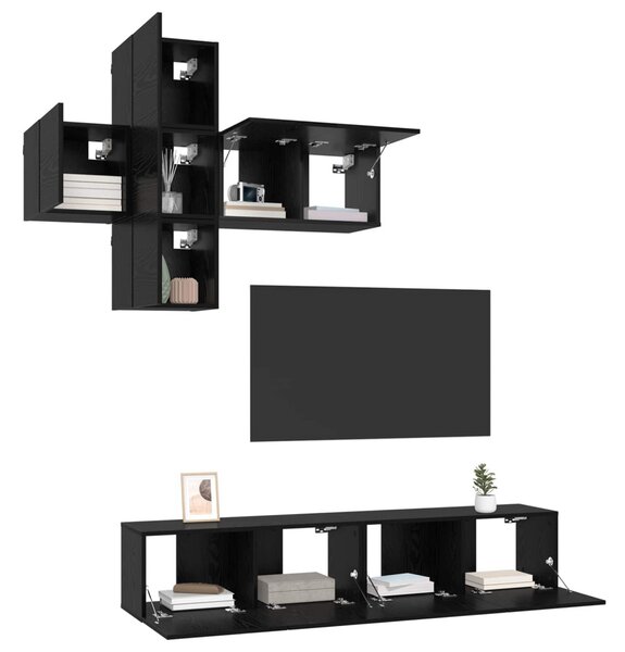 TV szekrény garnitúra Falra szerelhető 3 pcs Szerelt Fa