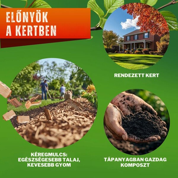 DIOX kerti aprítógép/aprító+2x 60l zsák, 3100W fekete/zöld Gardebruk