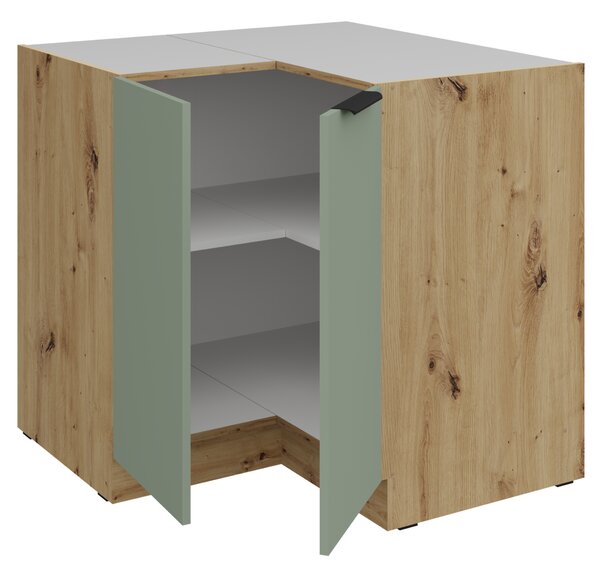 KONDELA Alsó sarokszekrény, aquamarine/artisan tölgy, ARSANY 90x90 DN 2F BB