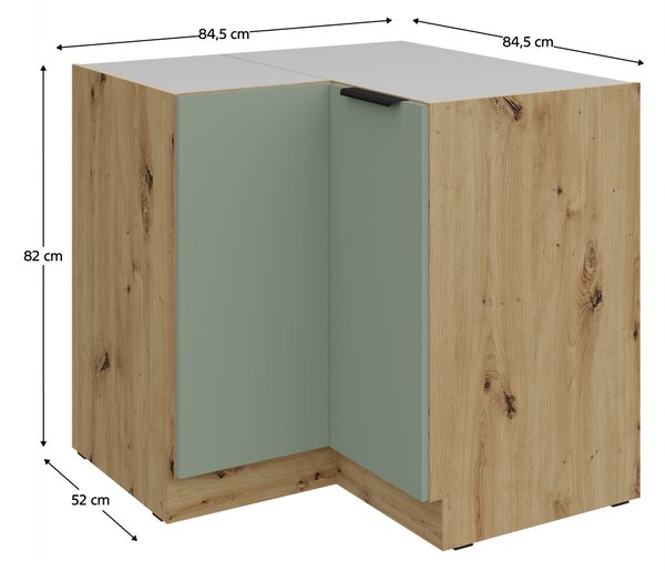 KONDELA Alsó sarokszekrény, aquamarine/artisan tölgy, ARSANY 90x90 DN 2F BB