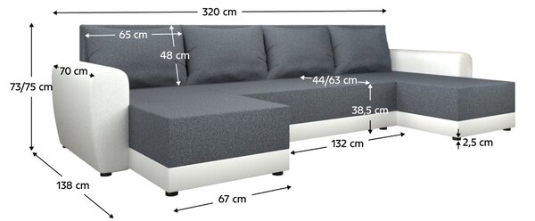 Sarok ülőgarnitúra U Debiera (szürke + fehér)