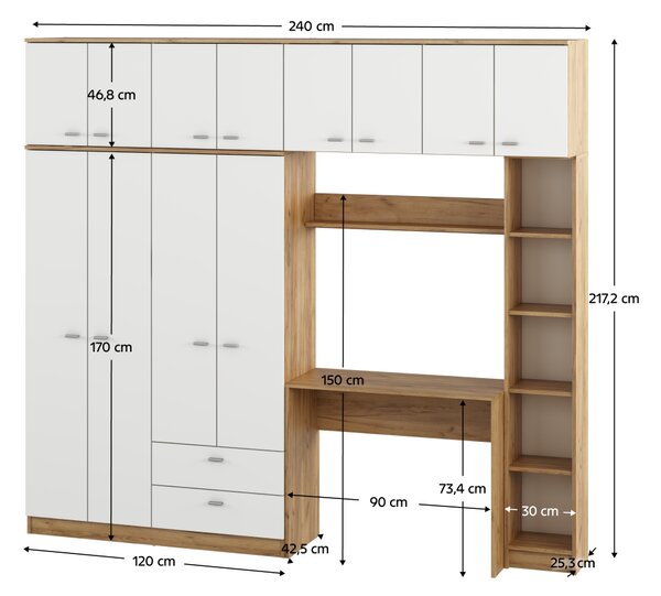 KONDELA Diákbútor szett, artisan tölgy/fehér, ORBI