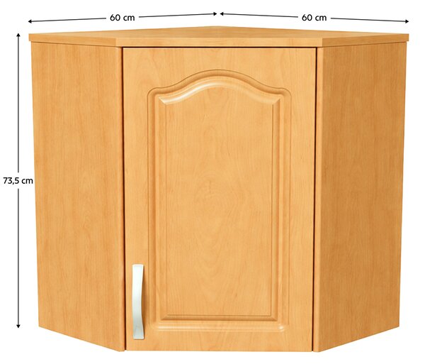 KONDELA Sarok konyhaszekrény, felső, jobbos, éger, LORA MDF NEW KLASIK W60 / 60