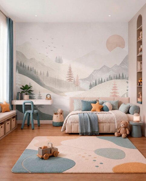 Fotótapéta Minimalista hegyvidéki táj fenyőfákkal, Természet fotótapéta, w05626 : Uwalls.hu