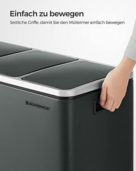 Konyhai szemetes, 3 × 18 literes szelektív hulladékgyűjtő, acél, zöldesszürke