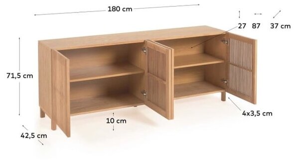 Natúr színű alacsony komód tölgyfa dekorral 180x72 cm Beyla – Kave Home