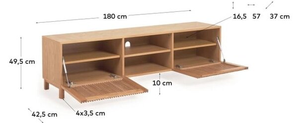 Natúr színű TV-állvány tölgyfa dekorral 180x50 cm Beyla – Kave Home