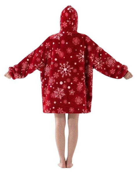 Báránybunda hatású kapucnis, ujjas pléd SNOWFALL, piros