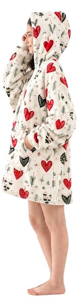 Báránybunda hatású kapucnis, ujjas pléd WINTER HEARTS, színes kivitel