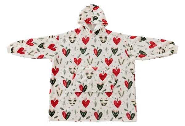 Báránybunda hatású kapucnis, ujjas pléd WINTER HEARTS, színes kivitel