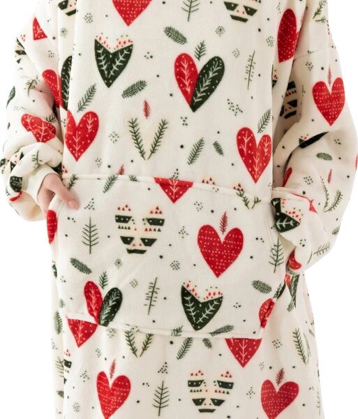 Báránybunda hatású kapucnis, ujjas pléd WINTER HEARTS, színes kivitel