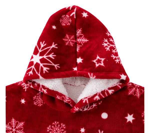 Báránybunda hatású kapucnis, ujjas pléd SNOWFALL, piros