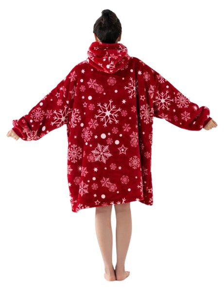 Báránybunda hatású kapucnis, ujjas pléd SNOWFALL, piros