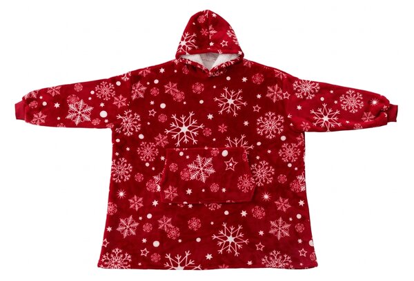 Báránybunda hatású kapucnis, ujjas pléd SNOWFALL, piros