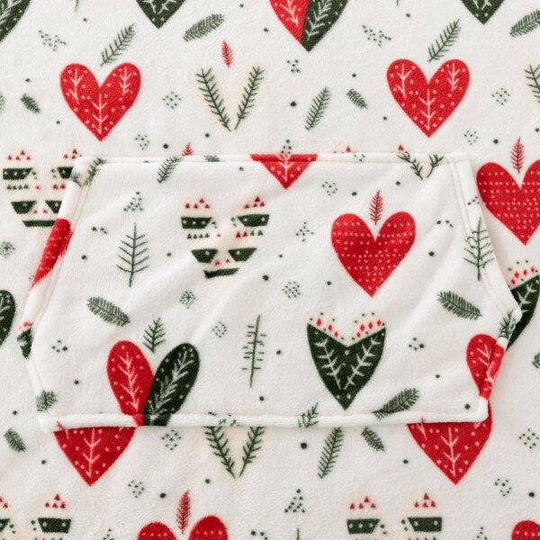 Báránybunda hatású kapucnis, ujjas pléd WINTER HEARTS, színes kivitel