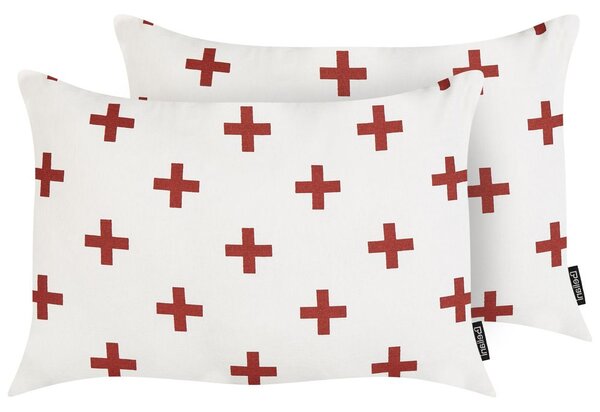 2 db díszpárna VELLEIA Pamut 50 x 35 cm Fehér Geometrikus mintás