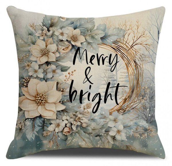 Karácsonyi párnahuzat MERRY & BRIGHT 45x45 cm, bézs