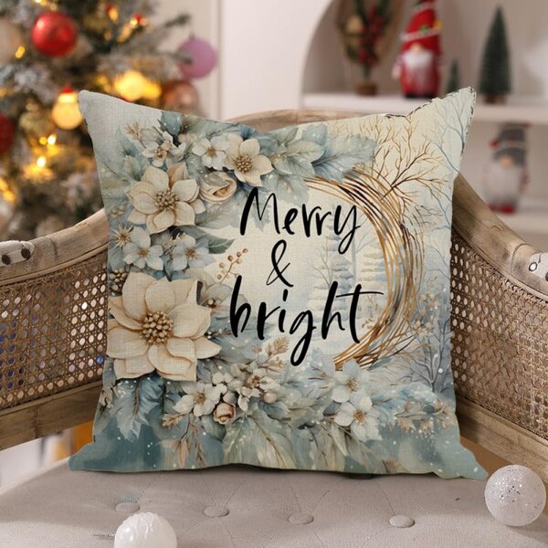 Karácsonyi párnahuzat MERRY & BRIGHT 45x45 cm, bézs