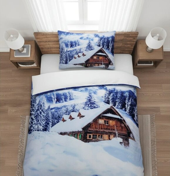 3D ágynemű mikroszaténból WINTER CHALET, fehér Ágyneműhuzat mérete: 70 x 90 cm | 140 x 200 cm