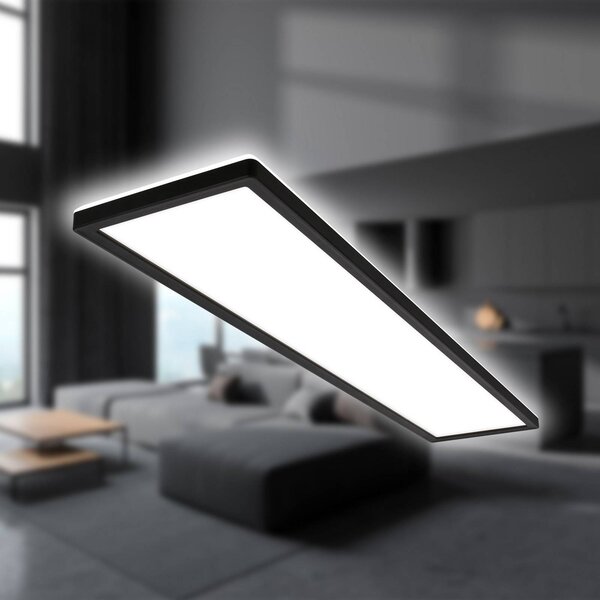 Briloner LED mennyezeti lámpa Tava, fekete, műanyag, 98cm, háttérvilágítással, Fekete, Nappali / Étkező, Műanyag, Modern