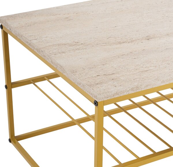 Asude dohányzóasztal, arany-travertin, 95 cm